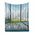 thumbnail image 1 of Landscape Soft Flannel Fleece Blanket, Sunny Clear Sky Office Skyscrapers in Urban Metropolitan City Scenery, Cozy Plush for Indoor and Outdoor Use, 50" x 70", White Black and Green, by Ambesonne, 1 of 6