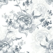MuralsPrint Bloom Black and White Peonies Removable Peel and Stick Wallpaper, 10'L x 24''W