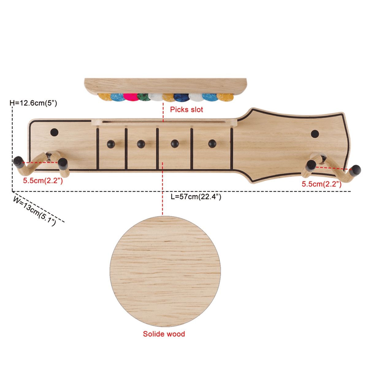 Guitar Wall Mount Wood Guitar Wall Hangers with Pick Holder for Acoustic or Electric Guitars,Ukulele,Bass Style 2,1 x Guitar Wall Mount,Wood Color