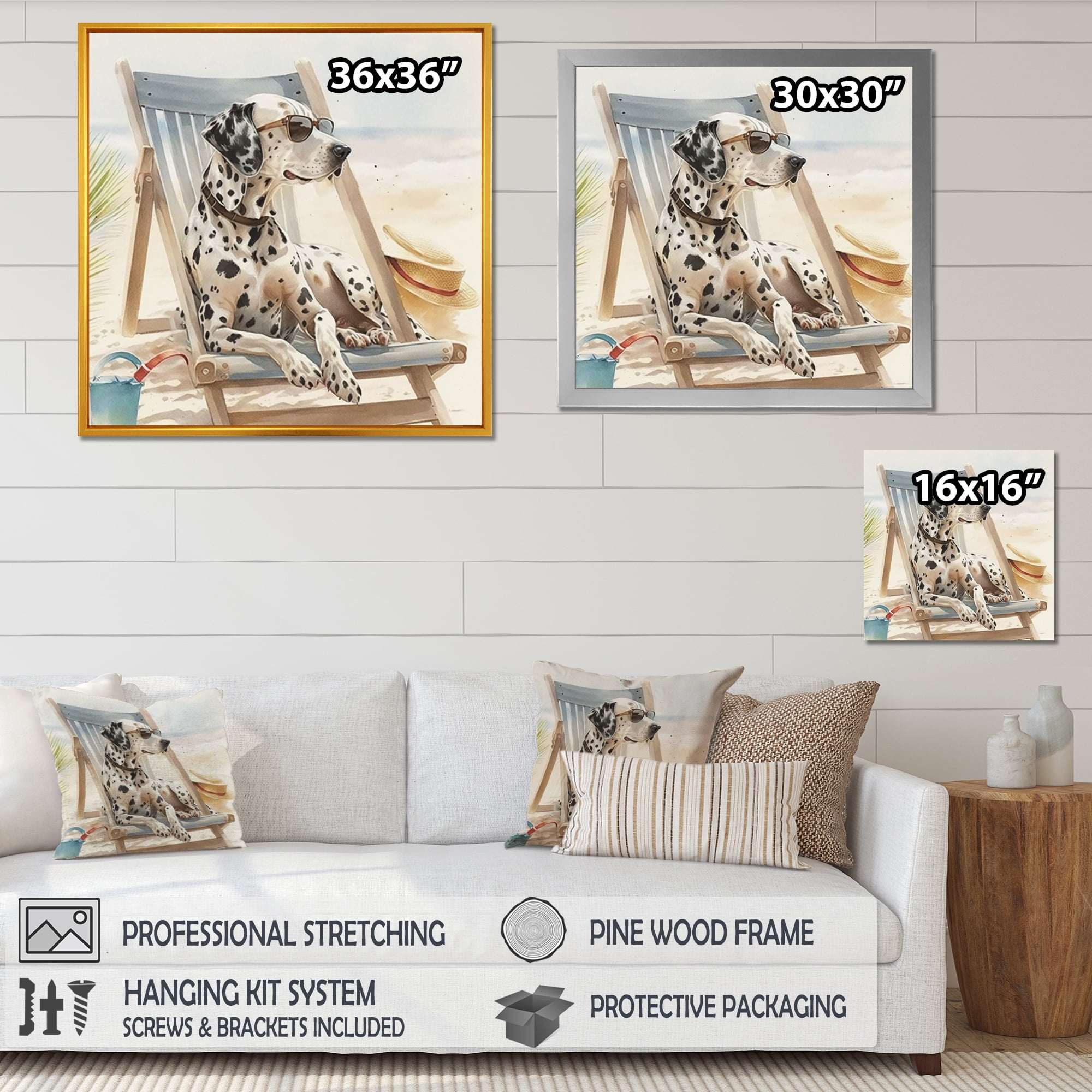 Designart Dog Lounging On The Beach With Sunglasses I Canvas Wall Art