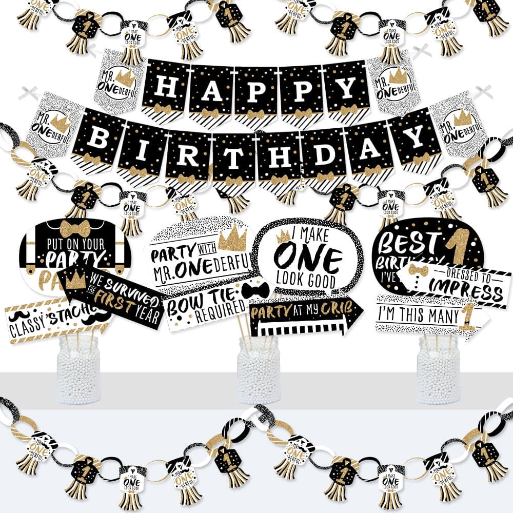 1st Birthday Little Mr. Onederful - Banner and Photo Booth Decorations -  Boy First Birthday Party Supplies Kit - Doterrific Bundle - Walmart.com