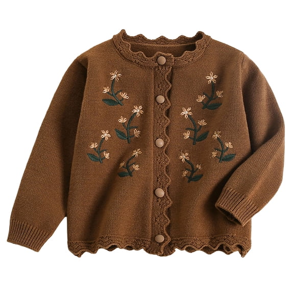 Atogsazn Toddler Girls Knitted Sweater Kids Casual Long Sleeve Pullover Sweaters Fall Winter Tops Outfit 03-Coffee 7-8 Years Fashion
