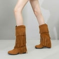 thumbnail image 6 of Lovzfmll Cowboy Boots for Women, Fringe Knee High High Heel Stacked, Mid Heel Wide Calf Round Toe Cowgirl Boots Fall Yellow Boots, 6 of 9