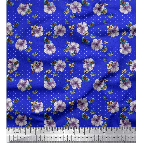 Soimoi Moss Georgette Fabric Dot,Butterfly & Floral Print Fabric by Yard 42 Inch Wide