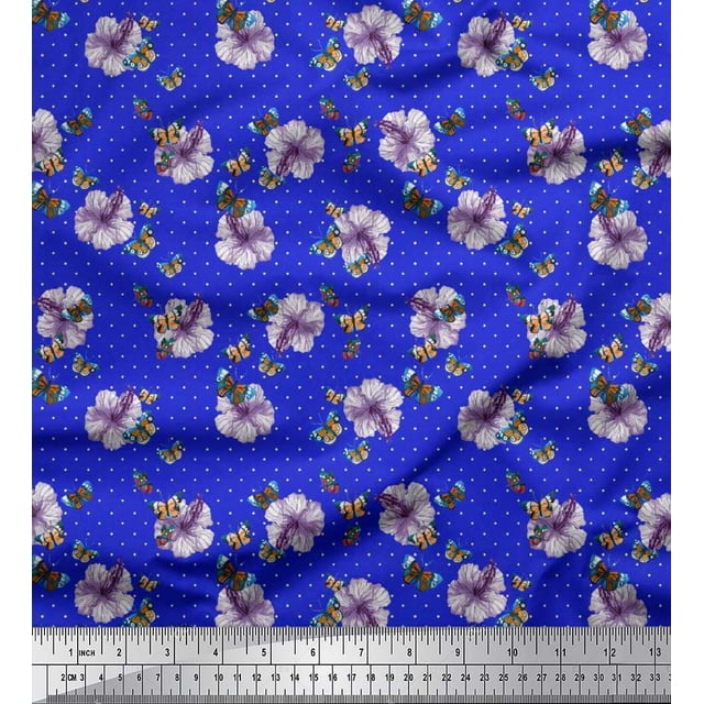 Soimoi polyester Crepe Fabric Dot,Butterfly & Floral Print Sewing Fabric Yard 42 Inch Wide