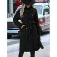 thumbnail image 6 of Women'S Wool Pea Coat Double Breasted Fleece Trench Coat Mid Long Winter Wool Blend Overcoat Dressy Outfit Black XL, 6 of 7