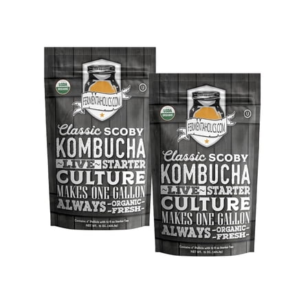 Fermentaholics 2 Pack Kombucha SCOBY & Starter Tea Live, Fresh, Organic Starter Culture DIY Kombucha 12oz Fresh Starter Tea