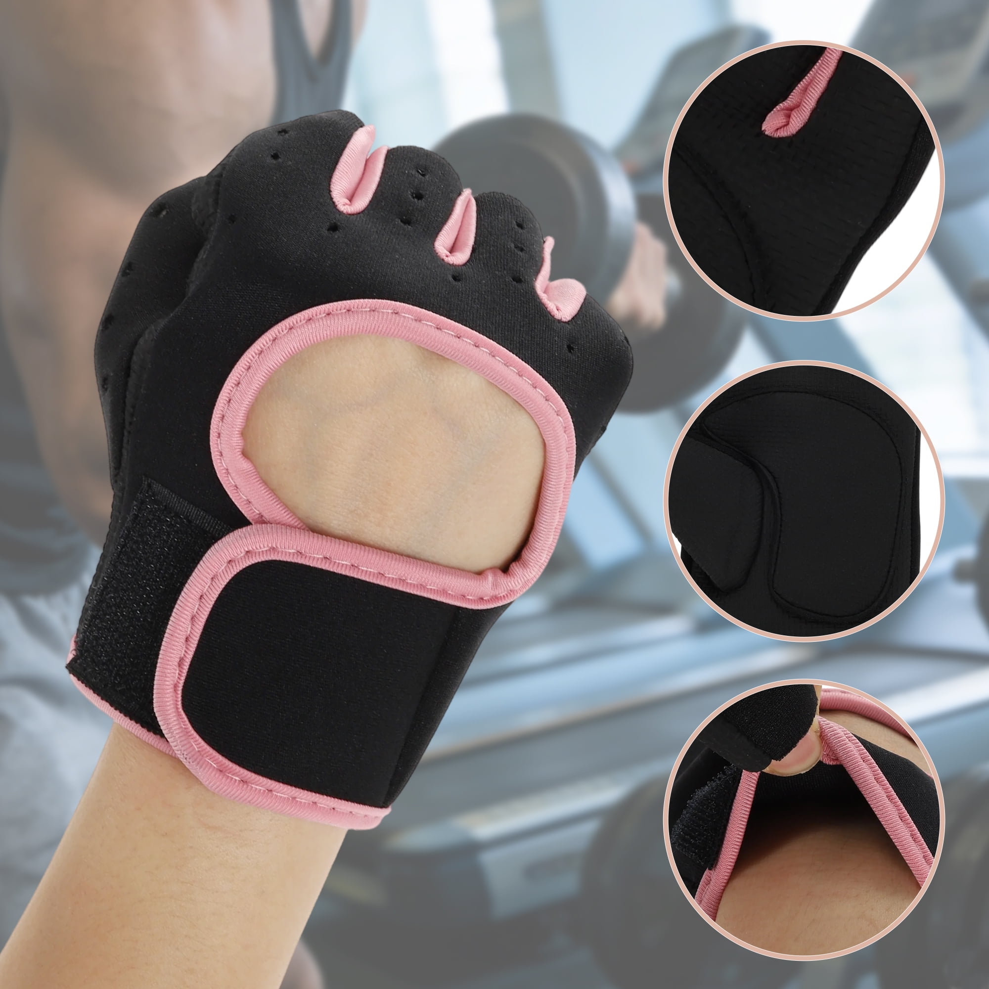 Unique Bargains 1Pair Half-finger Strength Training Sport Gloves Pink Large
