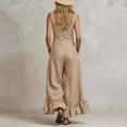thumbnail image 4 of Women's Cotton‑Linen Spaghetti Strap Wide‑Leg Jumpsuit Sleeveless Square Neck Ruffle Hem One‑Piece Pants with Side Pockets Khaki XL(XL), 4 of 6