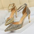 thumbnail image 3 of Sandalias de tacón alto de metal con agujeros para mujer, zapatos de lujo para novia, estilo discoteca, sexys, a la moda, para boda, 3 of 5