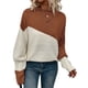 thumbnail image 3 of Suéter Casual de Color Block para Mujer, Cuello Redondo, Larga, Punto Acanalado Color Caramelo M, 3 of 8