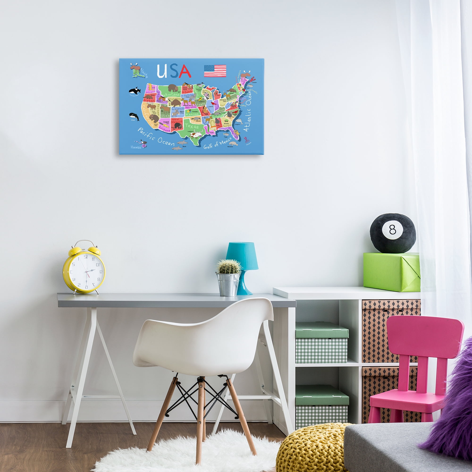 Stupell Industries United States Animal Map Town & City Painting Gallery Wrapped Canvas Art Print Wall Art, 24 x 16