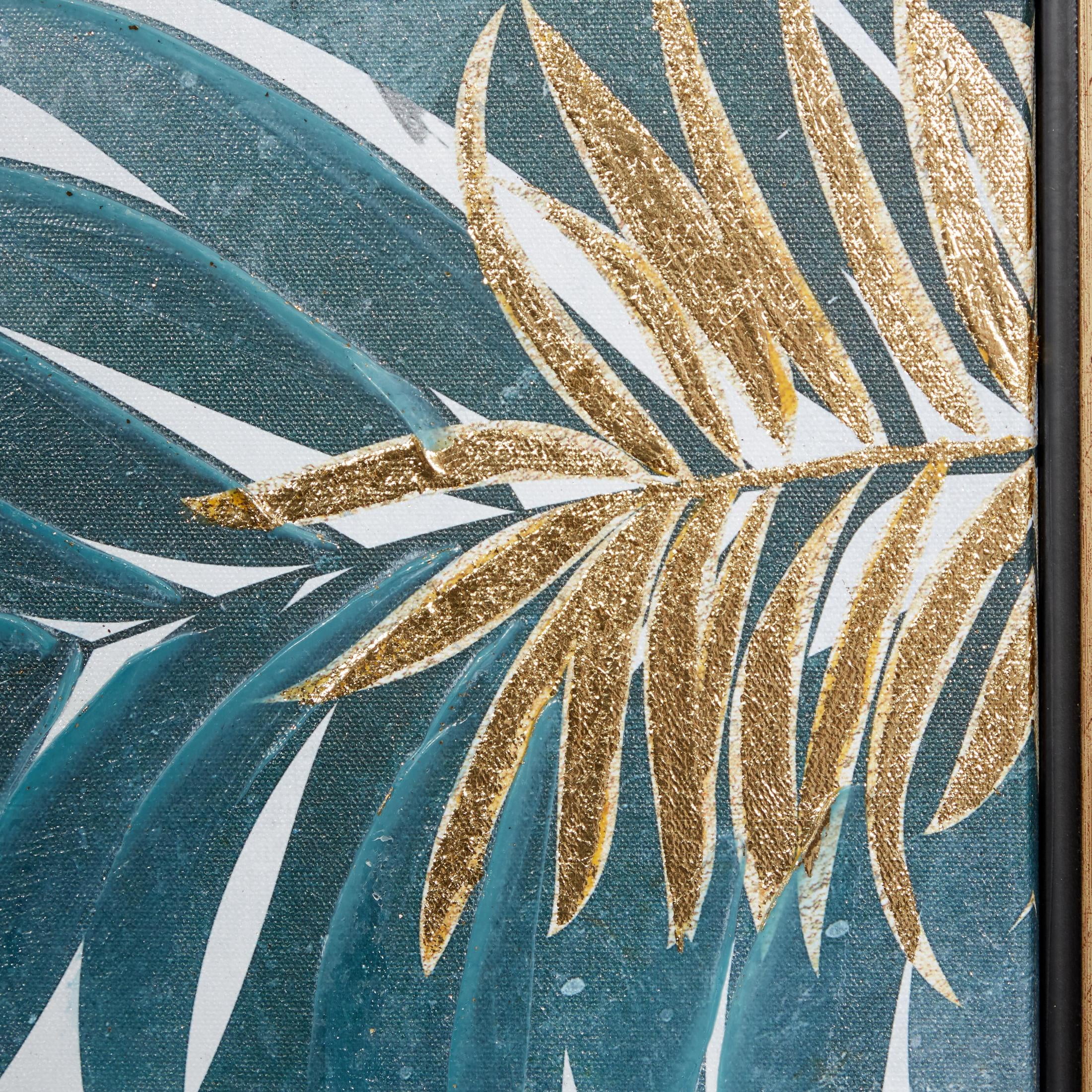32" x 32" Tropical Leaf Framed Wall Art with Gold Frame, by DecMode