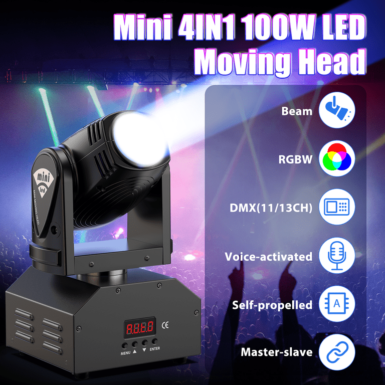 1Pack Mini Moving Head DJ Light, RGBW Beam DMX Stage Lighting with 1Pack Mini Moving Head DJ Light, RGBW Beam DMX Stage Lighting with