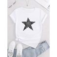 thumbnail image 2 of Camiseta informal con estampado geométrico de estrellas para mujer: tejido de punto de algodón, elasticidad media, cuello redondo, comodidad para todo el año, manga corta a la moda, camisetas informal, 2 of 6