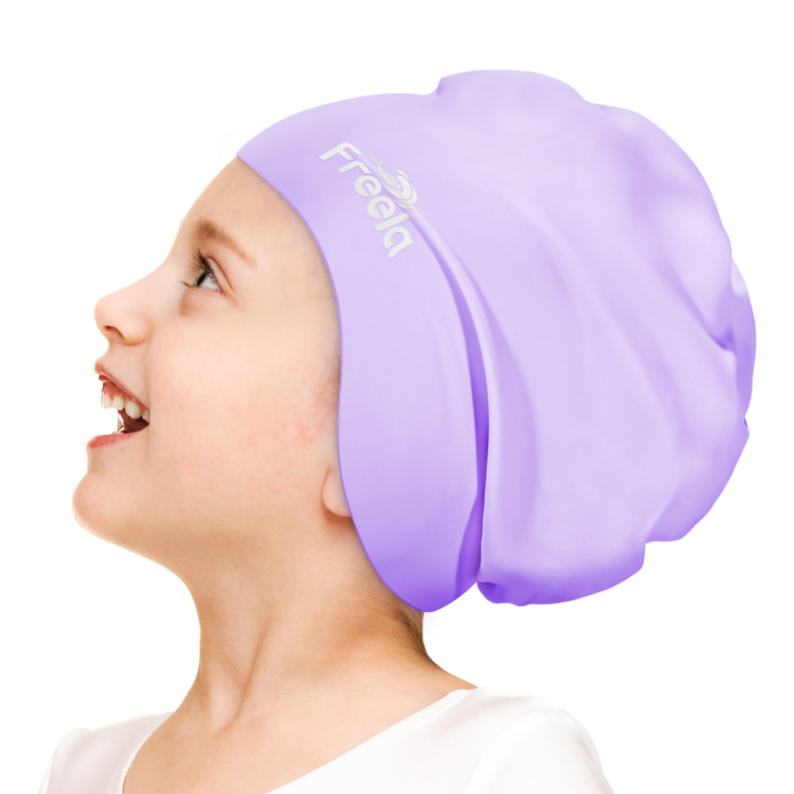 Freela XL Children Swim Cap Age for 512, Extra Large Oversize Waterproof Silicone Shower Swim