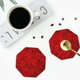 thumbnail image 4 of Honeii Red Rose print Leather Coaster Set of 4, ideal for safeguarding your furniture from drinks spills and effortless cleanup-Octagon, 4 of 6