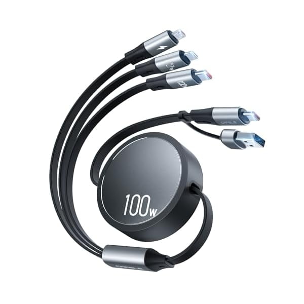 wonima11 100W Multi Charging Cable, 6-in-1 Retractable USB C/A Cable, 5A Fast Charger Cord for Multiple Devices with Type C/L/Micro Ports for Phone 17 16 15 14 Pro Max, S24/S23, MBook, Pad (3.6ft)