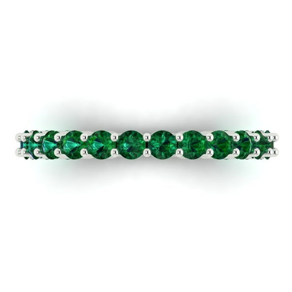 1.2 ctw Wedding Band for Women - 18K White Gold Simulated Emerald Stackable Eternity Ring