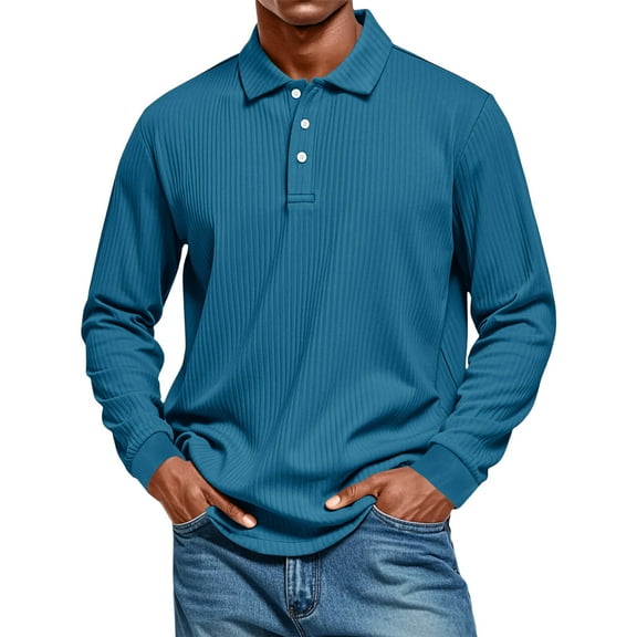 Hearthz Long Sleeve Polo Shirts for Men Knit Classic Casual Button Mens Polo Shirts Lightweight Collared Lightweight Pullover Men