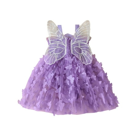 

Wallarenear Baby Girls Lace Romper Dress Tulle Butterfly Fairy Swing Party Sundress