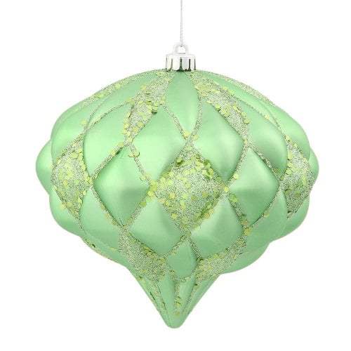 Vickerman Diamond Onion 1 Piece/Bag with Matching Glitter & Shatterproof Secure Cap, 145mm, Matte Celadon Green