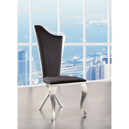 Cyrene Black Fabric & Stainless Steel Side Chair (Set of 2)