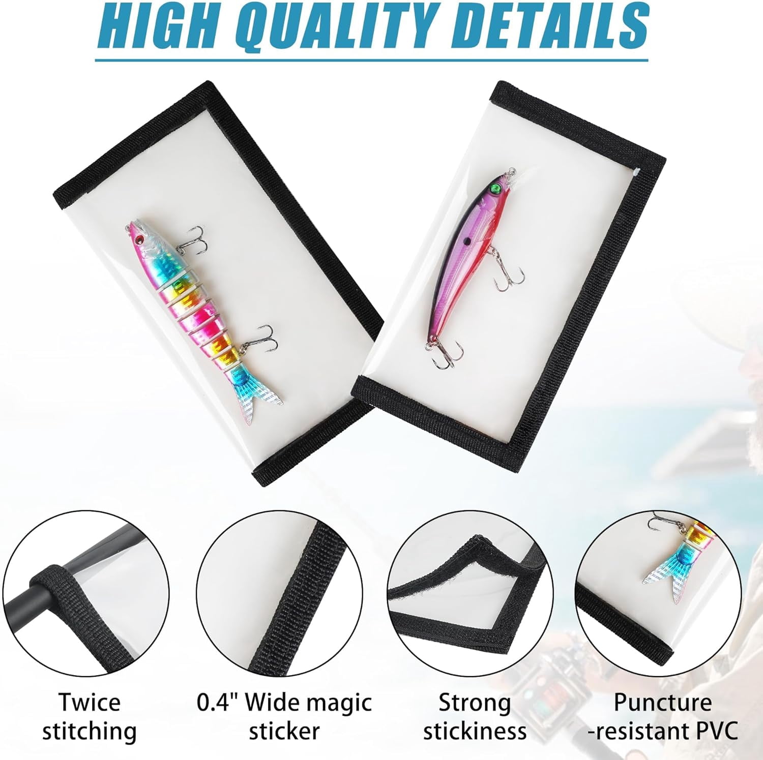 No-Tangle Lure Wraps - 12 pcs  Clear Hook Protectors for Fishing Rods | Stop Snags in Tackle Box & Boat, See-Through PVC(black)