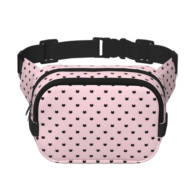 Xecao Mignon Chat pour Sac Banane Double Couche pour Voyage Cyclisme Activités Extérieures avec Sangle Réglable et Poches Zippées