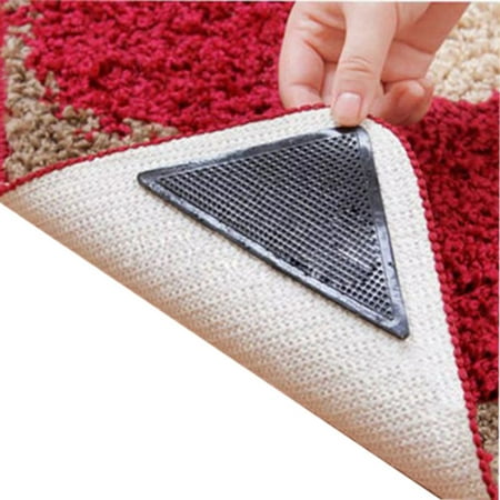 4pcs Silicone Grip Rug Grippers for Hardwood Floors, Carpet Gripper for Area Rugs Double Sided Anti Curling Non-Slip Washable and Reusable Pads for Tile Floors, Carpets, Floor Mats,
