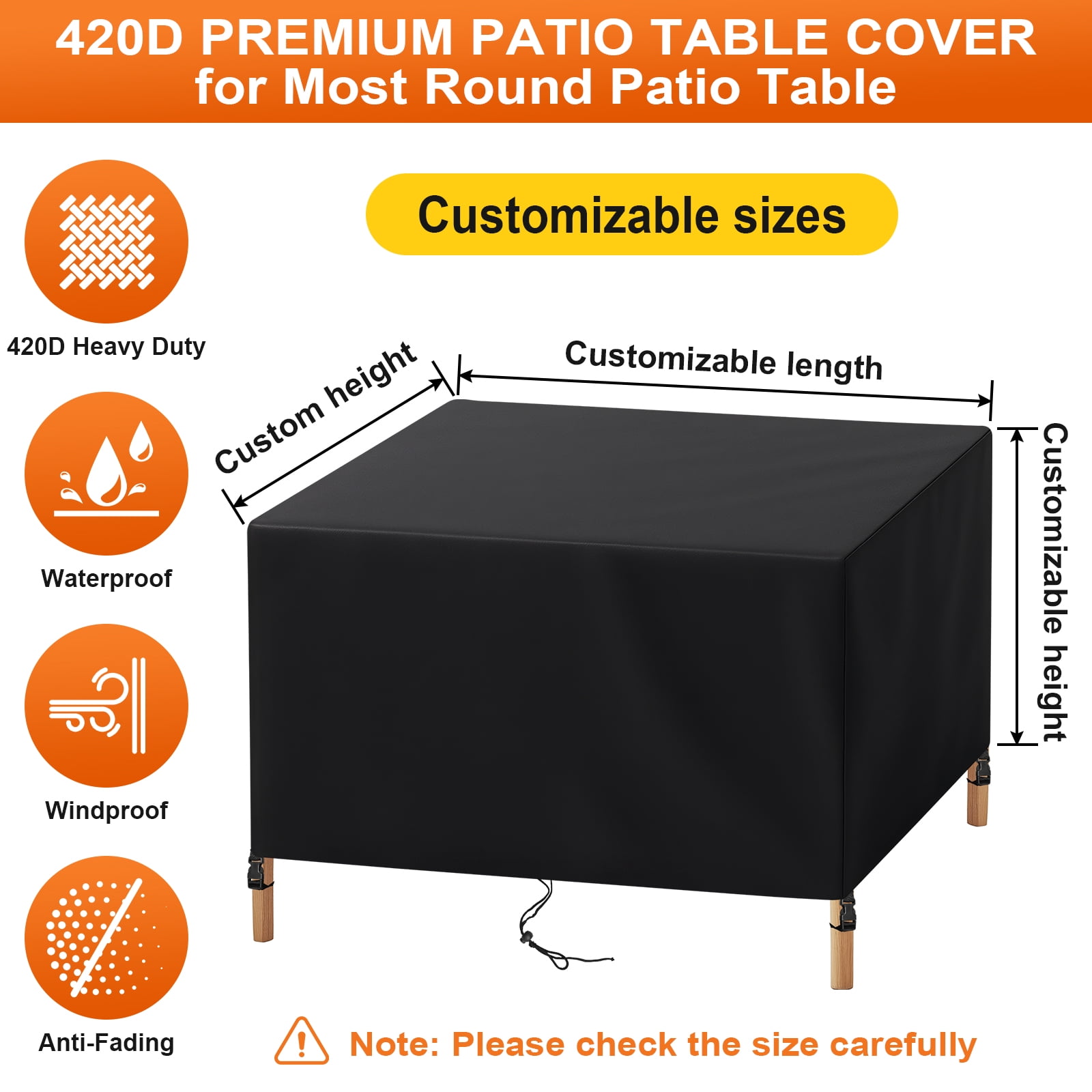 NAWAY 76"x60"x28" Rectangular Custom Heavy Duty 420D Waterproof UV Resistant Patio Furniture Cover,Black