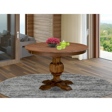 HomeStock Round Dining Table With Pedestal Rustic Rubberwood Table In Sandblasting Rococo Romance Walnut Finish 48 Inch