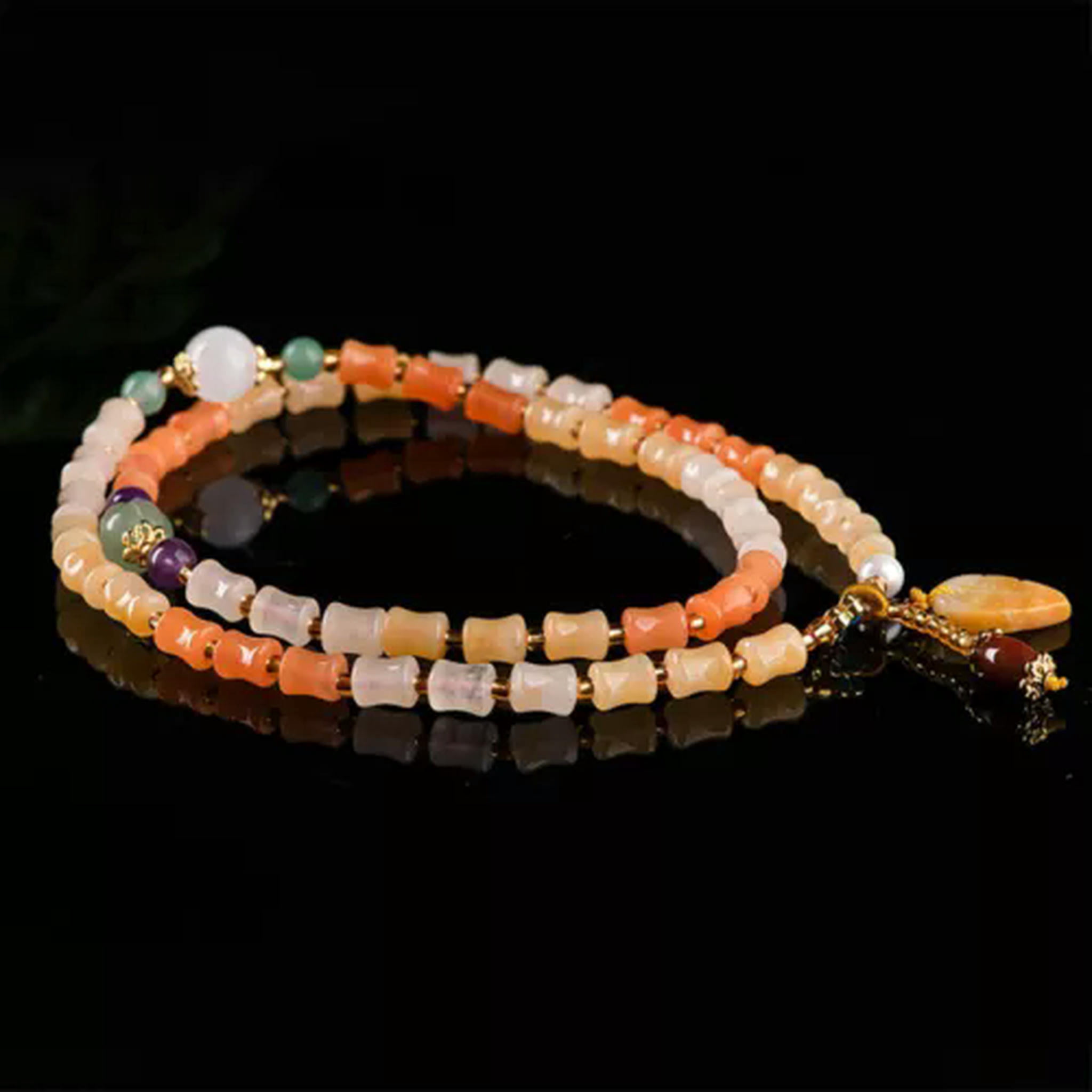 EOEMY Natural Jade Bangle Long Column Bead Link Women Lucky Gift Bracelet