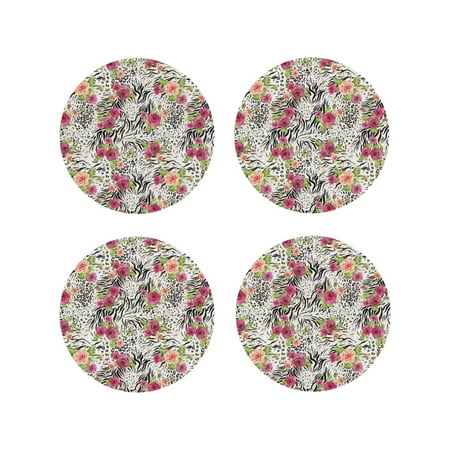 

Tideii Roses Mixed Zebra for Leather Coasters 4 Pieces Anti-fouling and Anti-scalding Decorative Coasters Suitable for Restaurants Kitchens Coffee Shops-Round Shape