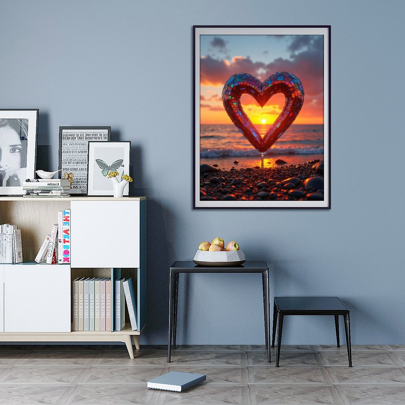 Diamond Art Kit for Adults, Sunset Mosaic Heart Beach Scene Diamond Painting for Adults Beginners, DIY Diamond Art Painting Kits, 5D Diamond Painting Crafts for Home Decor 12x16 Frameless