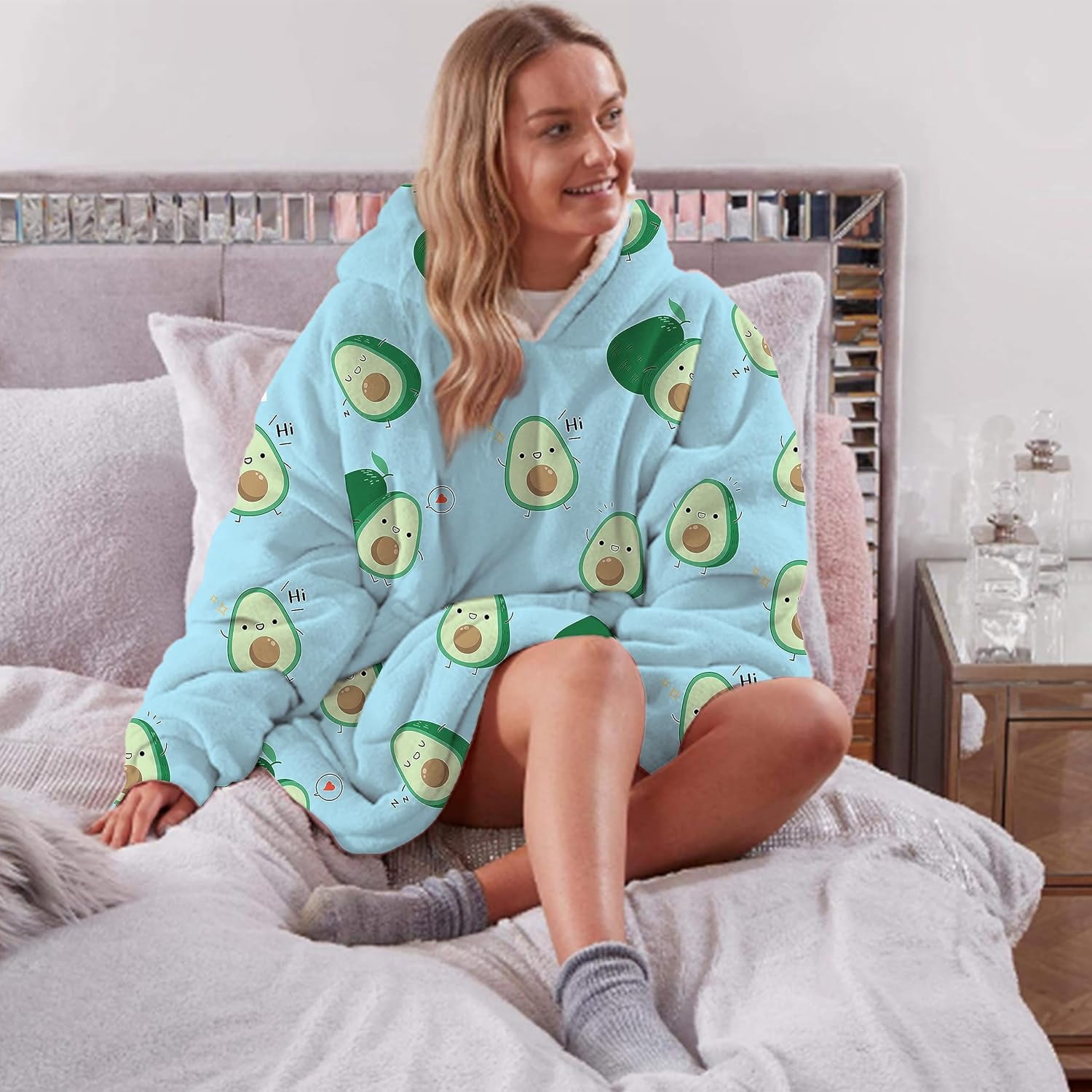 Wearable Adult Blanket Hoodie - Flannel Blanket Hoodie with Pockets - Sherpa Giant Hoodie Blankets for Women Men