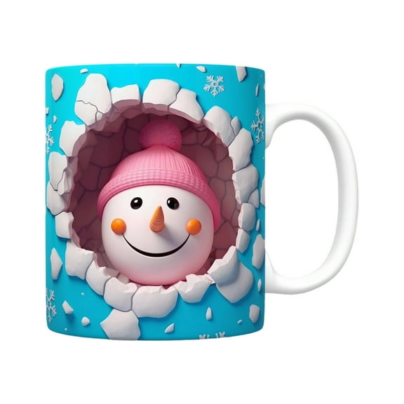 Festival Christmas Ceramic Mugs With 3D Snowman Design For Hot Drink