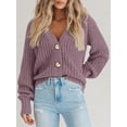thumbnail image 4 of Women's Chunky Knit Open Front Sweater Long Sleeve Button Loose Short Cardigan Outerwear Coats, 4 of 16