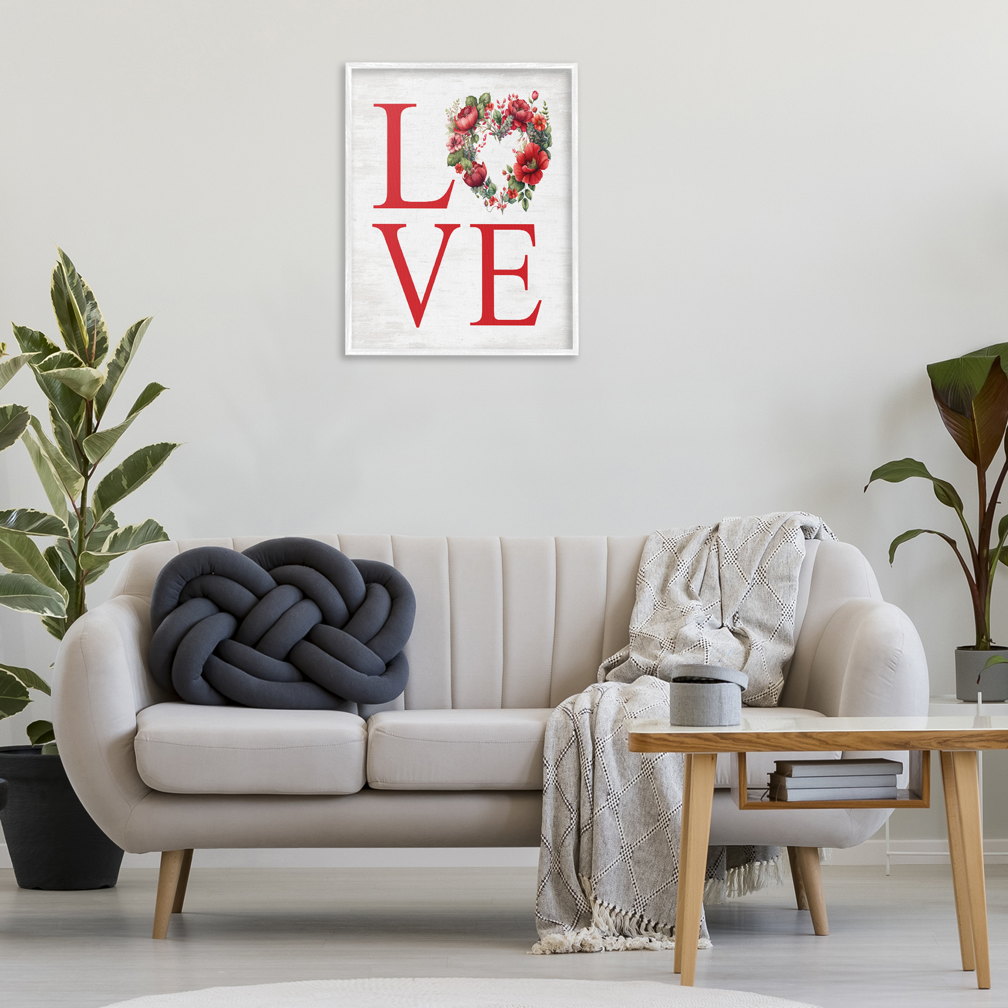 Stupell Industries Love with Heart Wreath Botanical & Floral Painting White Framed Art Print Wall Art, 24 x 30