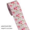 thumbnail image 3 of Floral Linen Ribbon with Wired Edges, Pink Beige Bow Decoration Ribbon for Gift Wrapping, 6.3 cm x 5 yd, Polyester, Reusable, 3 of 6
