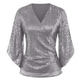 thumbnail image 7 of JGNGSHN Womens Sparkly Sequin Tops Dressy 3/4 Sleeve V Neck Wrap Shimmer Glitter Blouse for Evening Party Club Cocktail Silver XL, 7 of 7