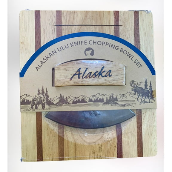 Alaskan Ulu Knife and Chopping Bowl Set Handle Strip Board