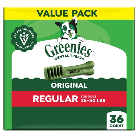 Greenies Veterinarian-Recommended Natural Dental Dog Treats Regular Size, Original, 36 oz. Pack