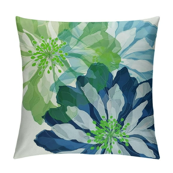 PHYHOO  Outdoor Throw Pillow Covers  Waterproof Spring Summer Geometric Elegant Blue Green Outdoor Pillow Covers for Patio Funiture Garden Couch White