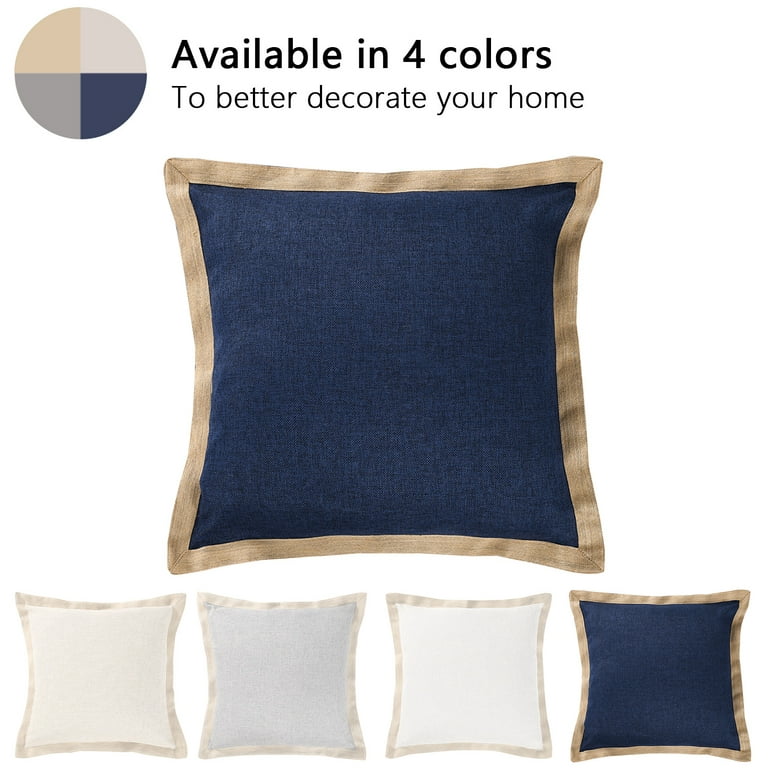 HIG Set of 2 Aqua Throw Pillow Covers Farmhouse Burlap Trimmed Cushion  Cover, 20 x20