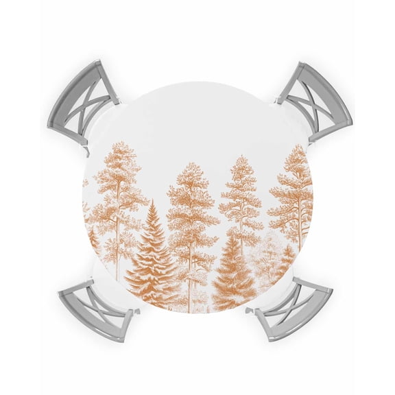 nqOlkjepod Orange White Tree Round Tablecloth, Fitted Table Cover with Elastic for 45"-54" Round Tables, Forest Nature Wild Botanical Plant Table Cloth Outdoor Dinning Party Waterproof Tablecloths
