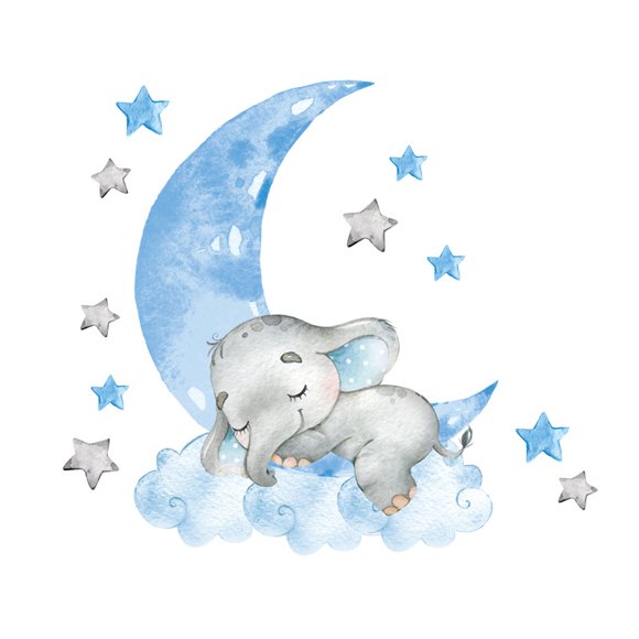 Jinsinto Baby boy Cute Sleeping Elephant Moon Wall Sticker Kids Room Wallpaper Decal,1set-30*90CM