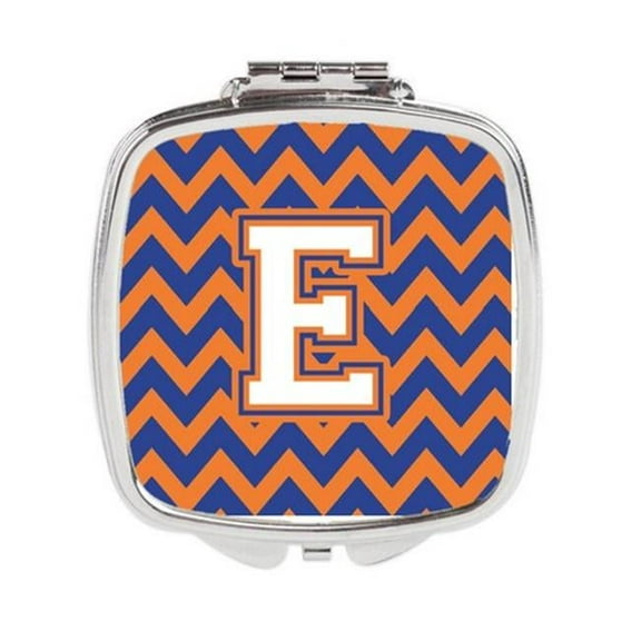 Carolines Treasures  Letter E Chevron Blue & Orange No.3 Compact Mirror - Blue & Orange - 3in. H x 0.3in. W x 2.75in. L
