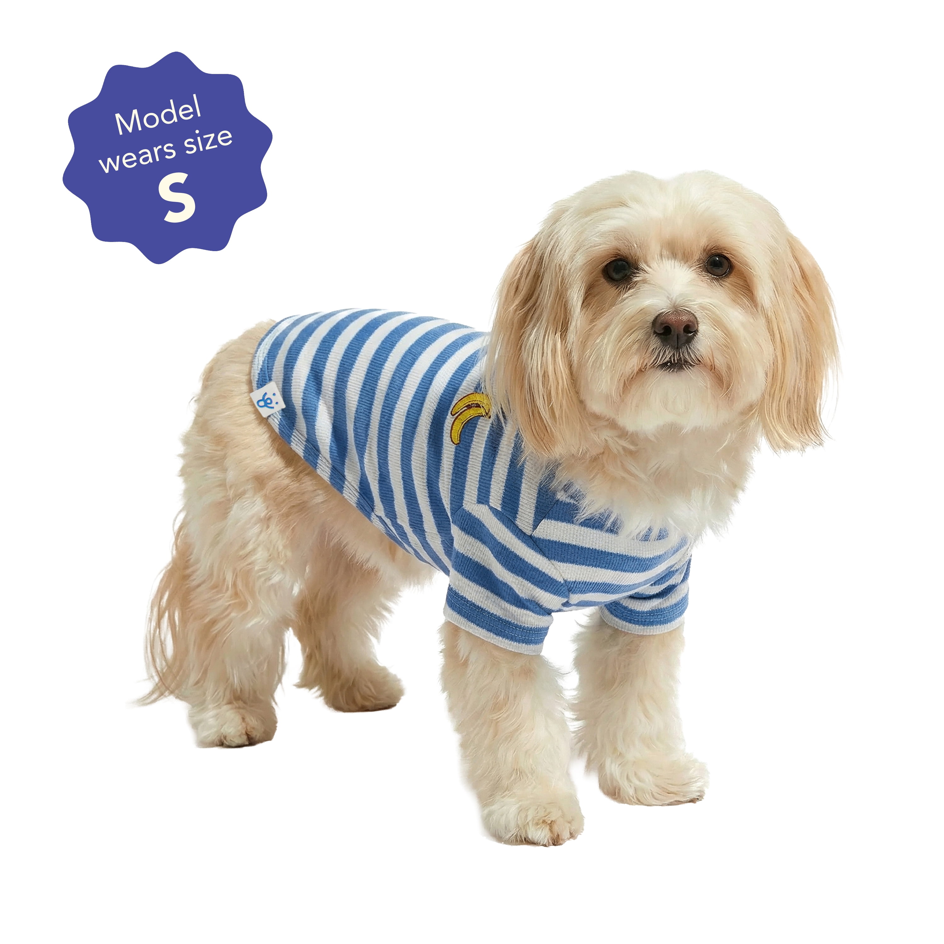 Oodles Blue Striped Banana Knit Spring Dog T-Shirt, Small