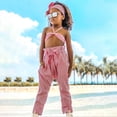 thumbnail image 2 of Odeerbi Baby Boy Girl Clothes Toddler Outfit Fashion Stripe Print Short Top Frenulum Bow Trousers Long Pants Headdress Suit Red, 2 of 9
